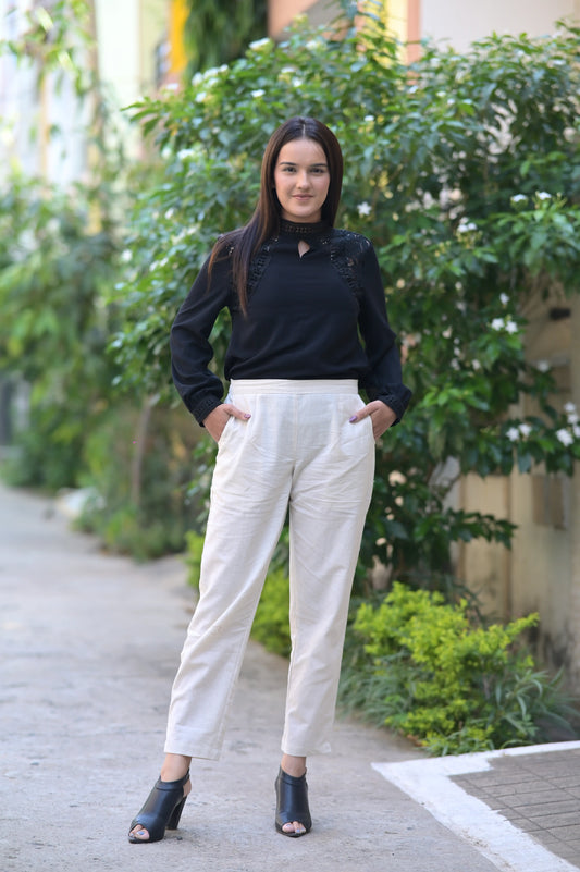 Beige Cozy Linen Pants.