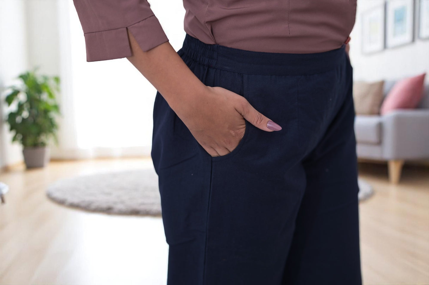 Navy Blue Cozy Linen Pants.