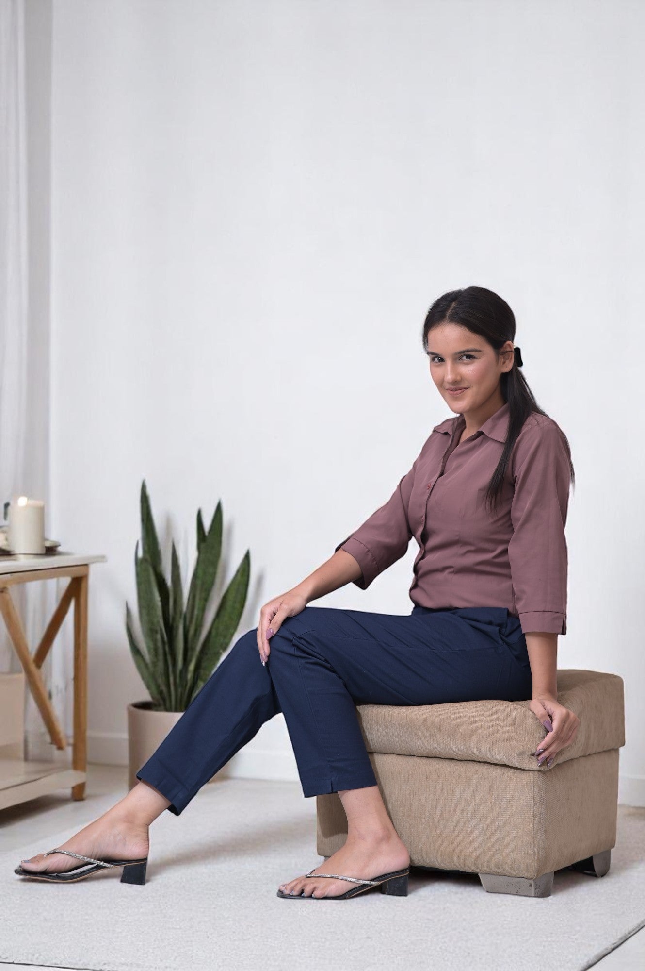 Navy Blue Cozy Linen Pants.