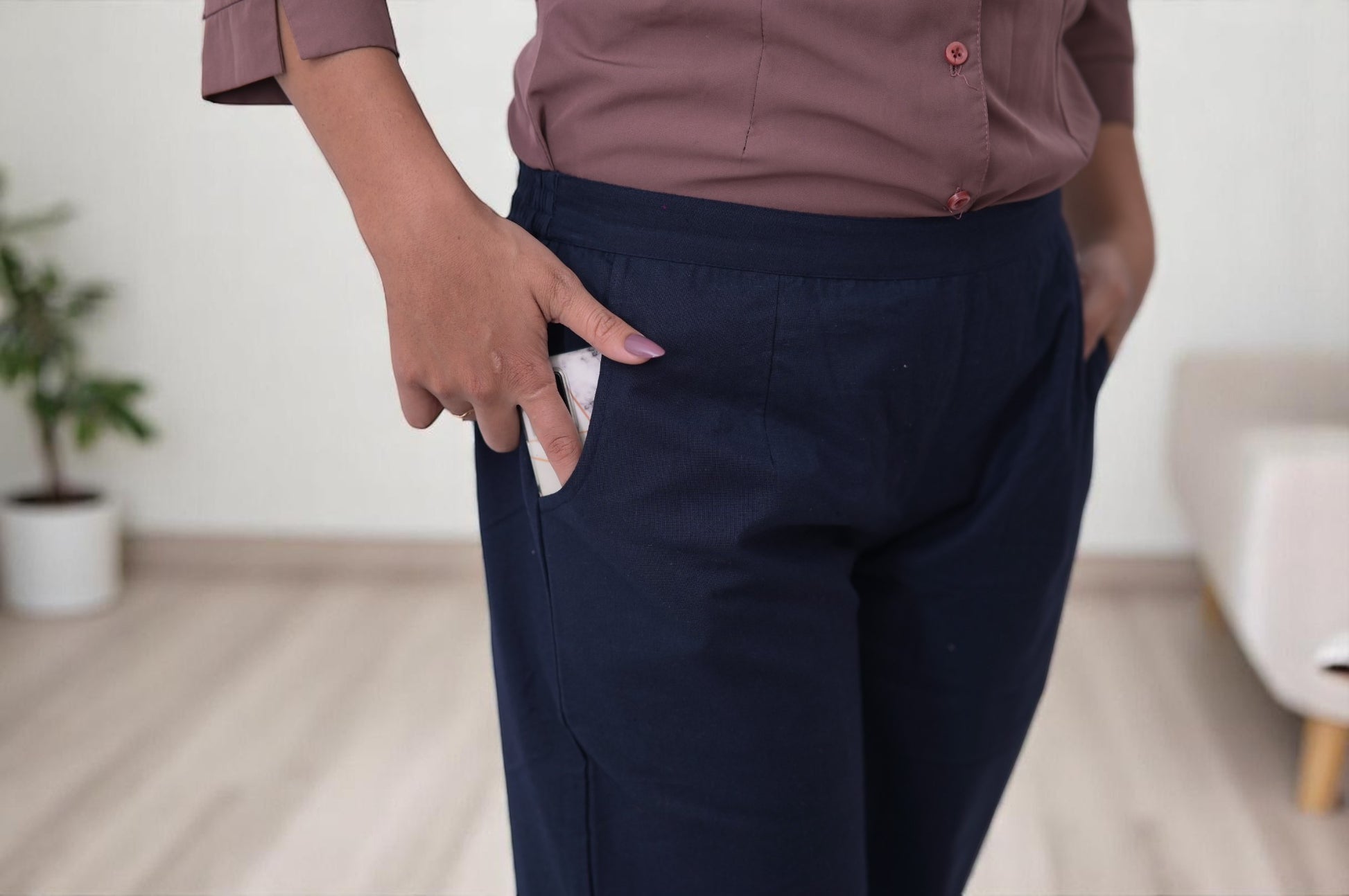 Navy Blue Cozy Linen Pants.