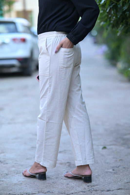 Beige Cozy Linen Wide Leg Pants.