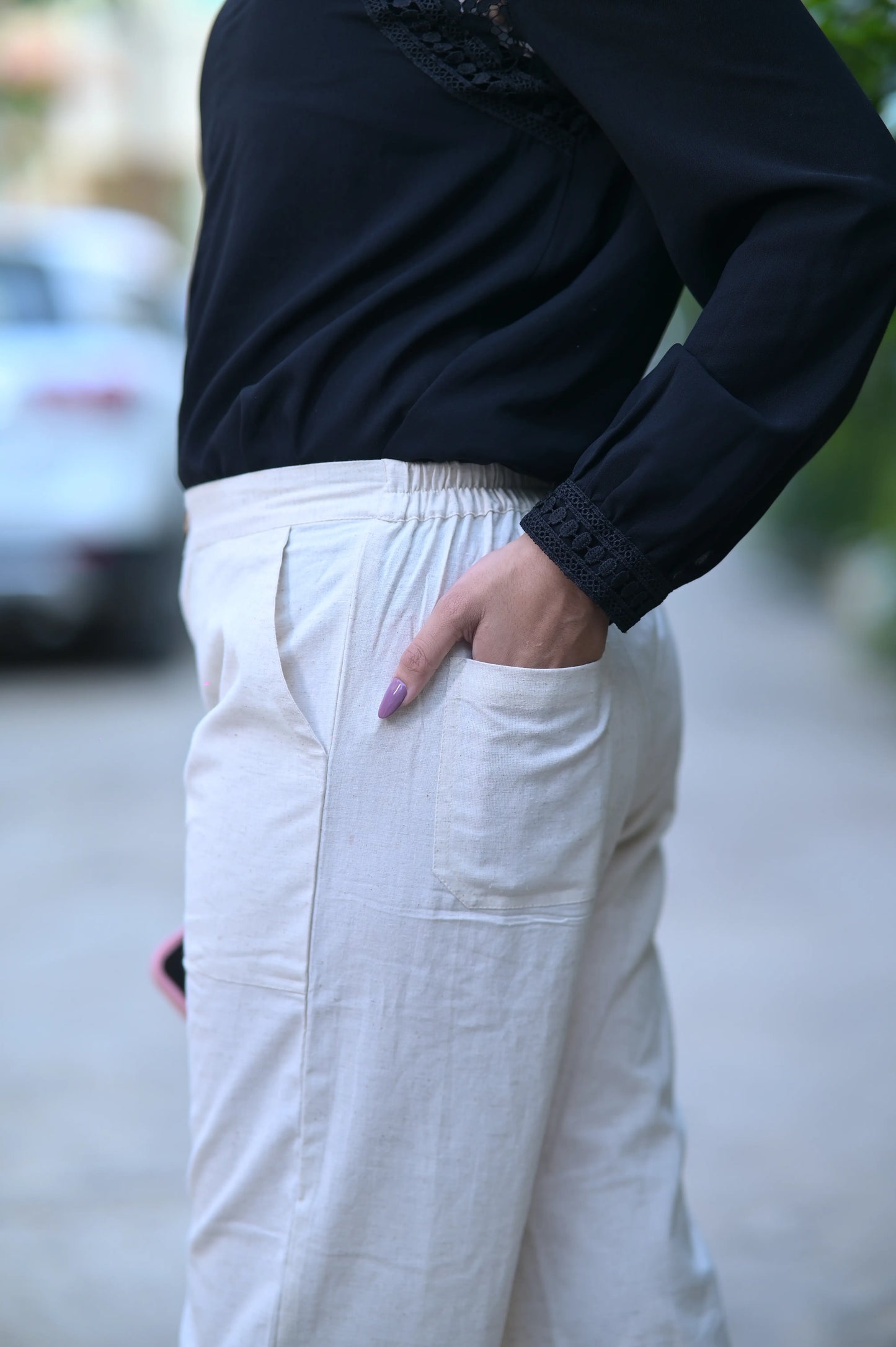 Beige Cozy Linen Wide Leg Pants.