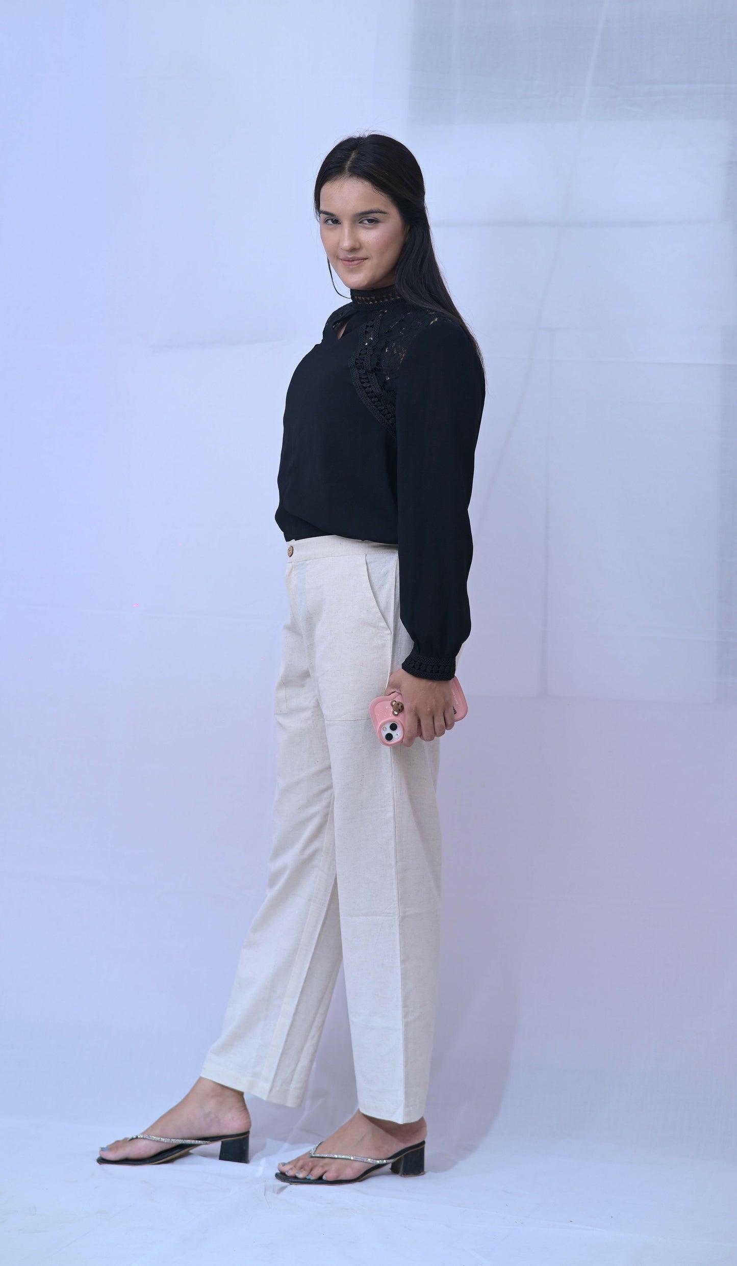 Beige Cozy Linen Wide Leg Pants.
