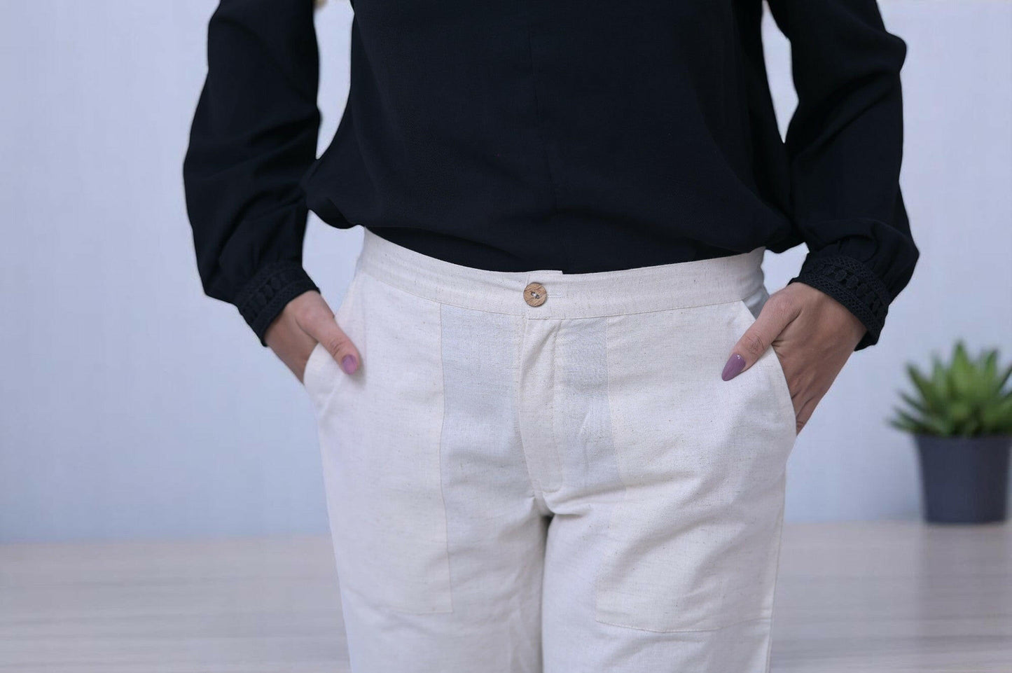 Beige Cozy Linen Wide Leg Pants.