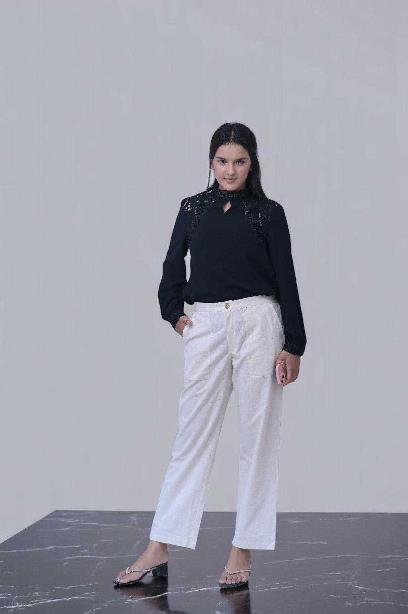 Beige Cozy Linen Wide Leg Pants.