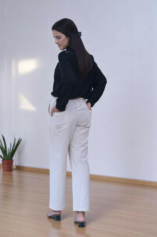 Beige Cozy Linen Wide Leg Pants.