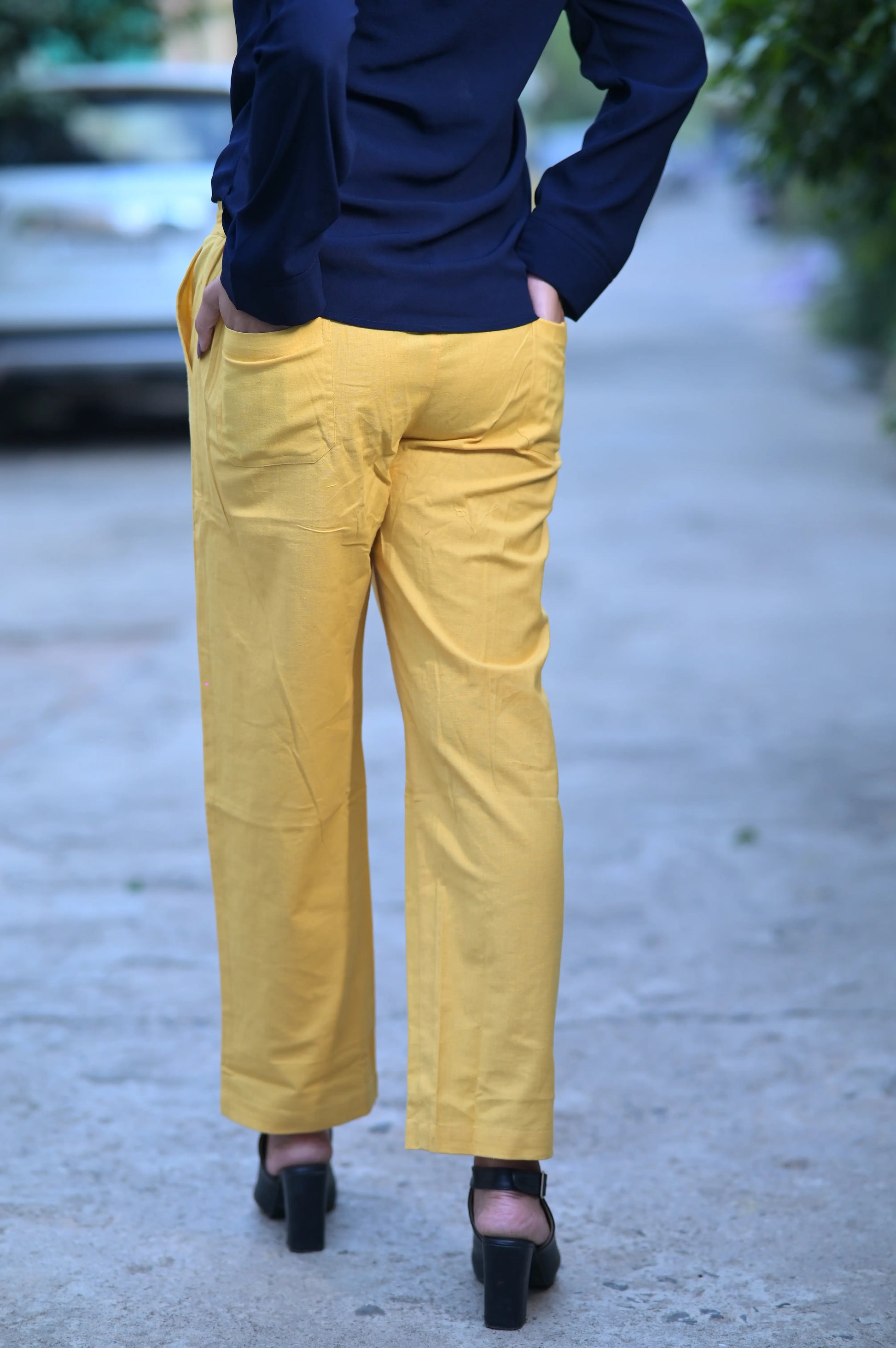 Yellow Cozy Linen Wide Leg Pants.
