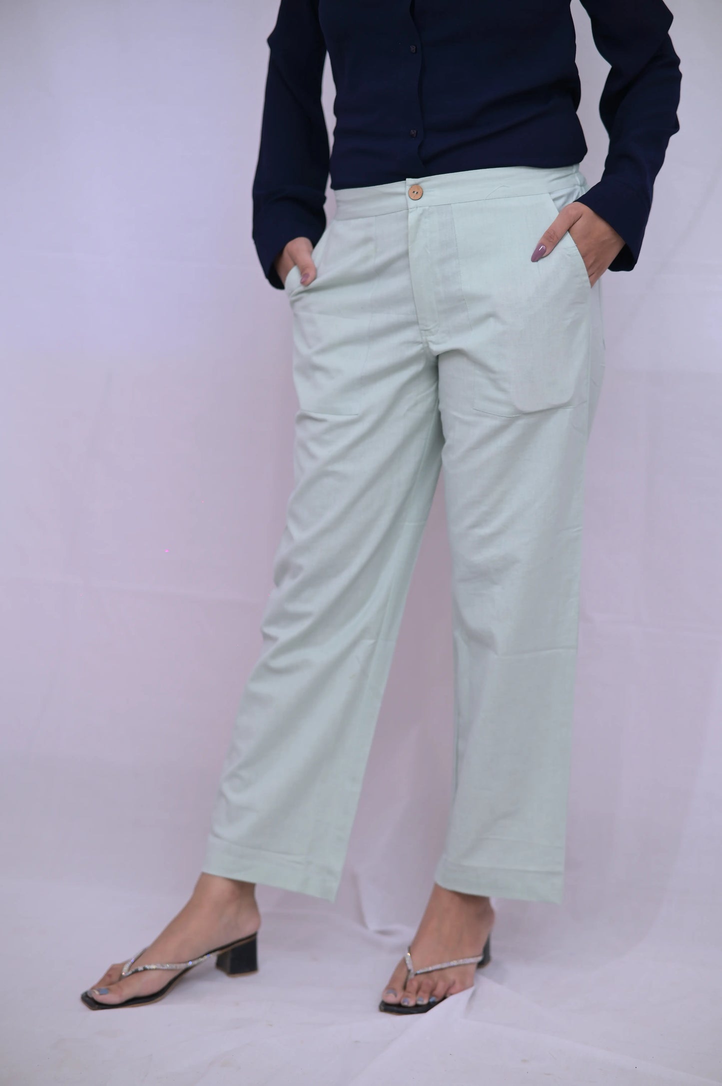 Mint Green Cozy Linen Wide Leg Pants.