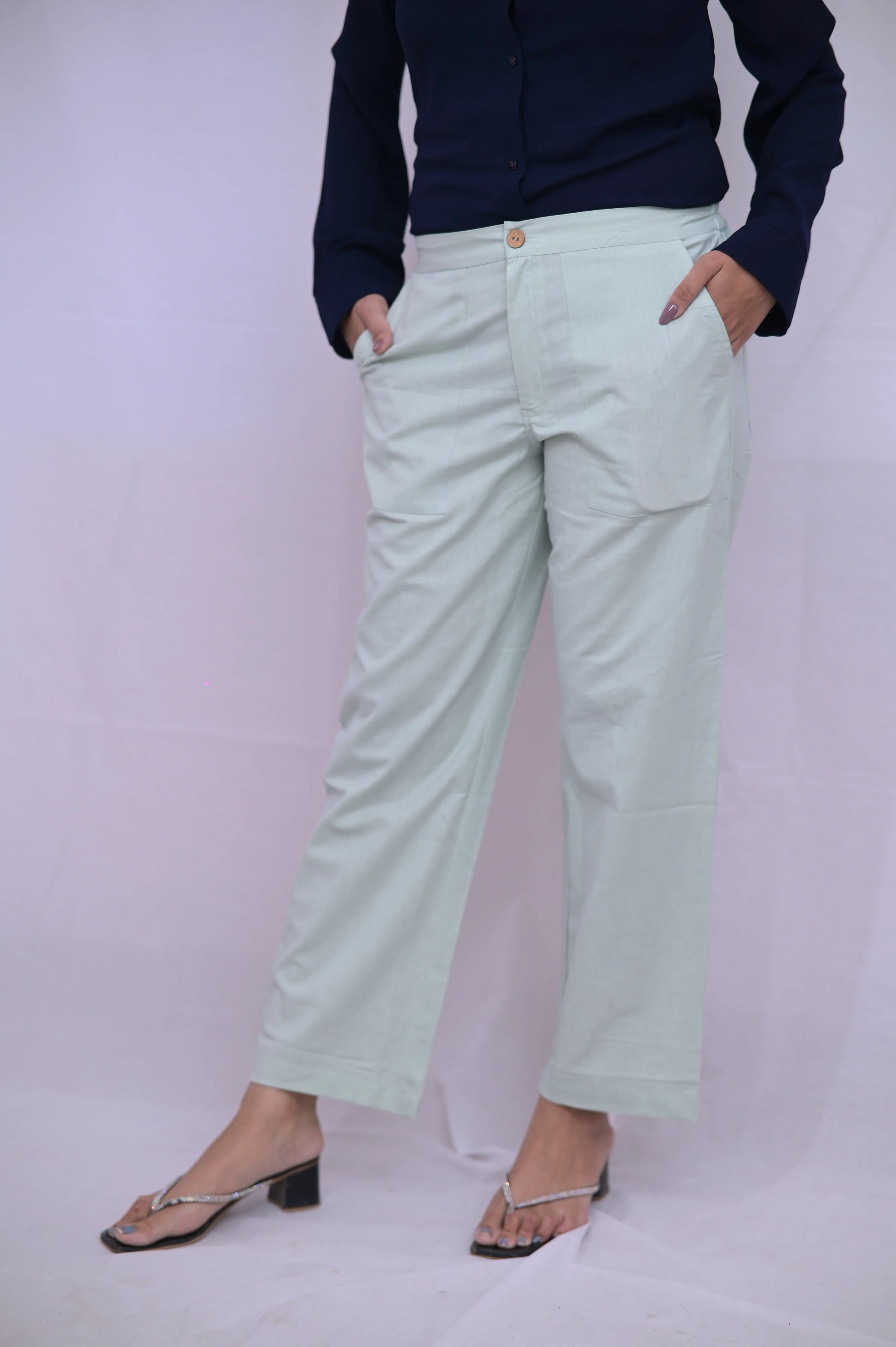 Mint Green Cozy Linen Wide Leg Pants.