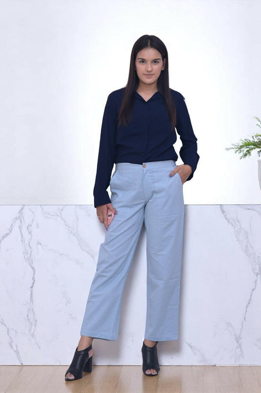 English Blue Cozy Linen Wide Leg Pants.