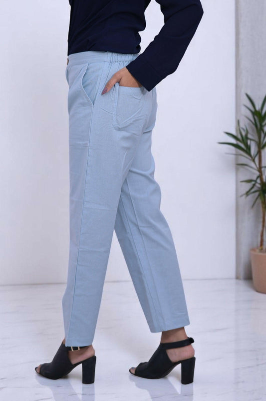 English Blue Cozy Linen Wide Leg Pants.