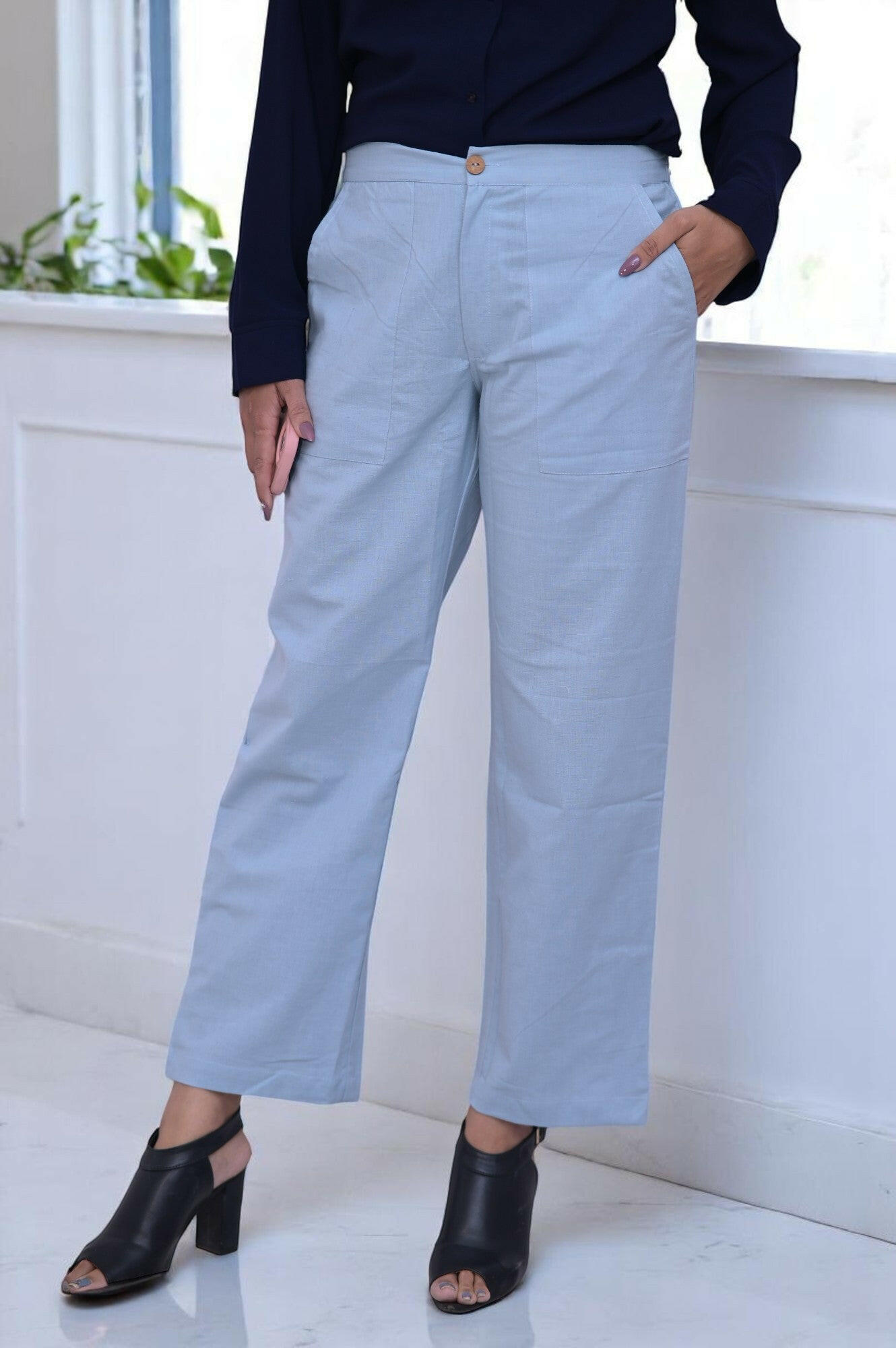 English Blue Cozy Linen Wide Leg Pants.