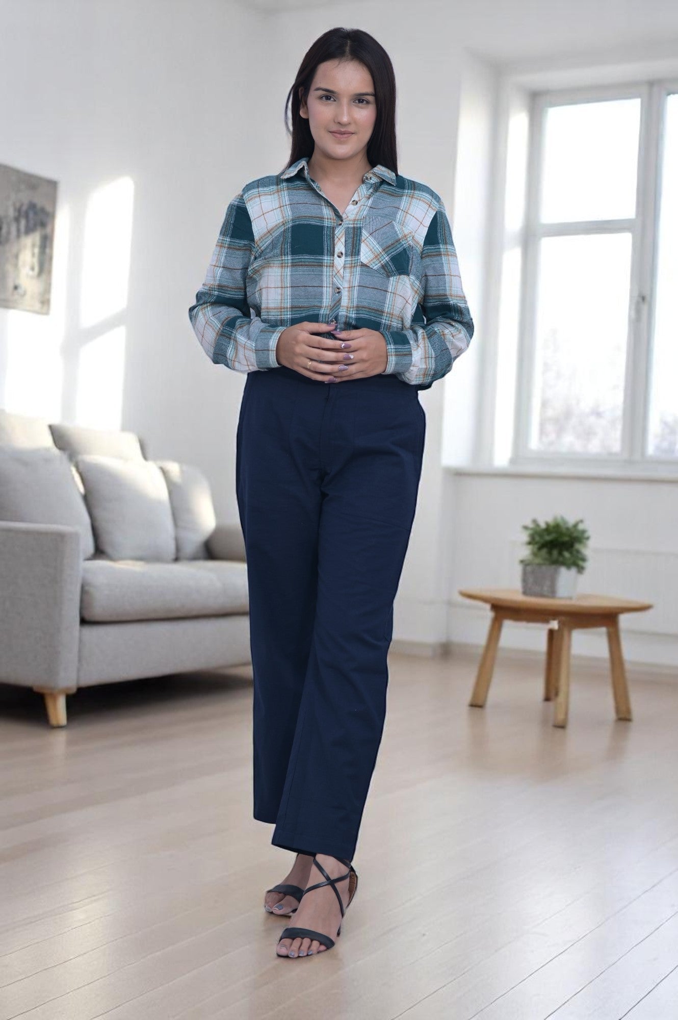 Navy Blue Cozy Linen Wide Leg Pants.