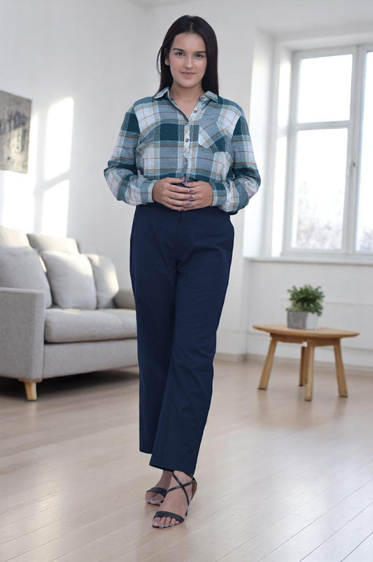 Navy Blue Cozy Linen Wide Leg Pants.