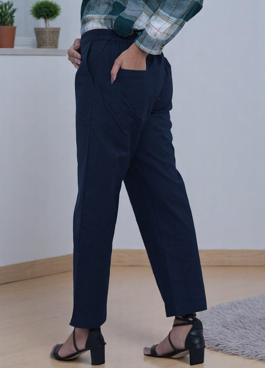 Navy Blue Cozy Linen Wide Leg Pants.