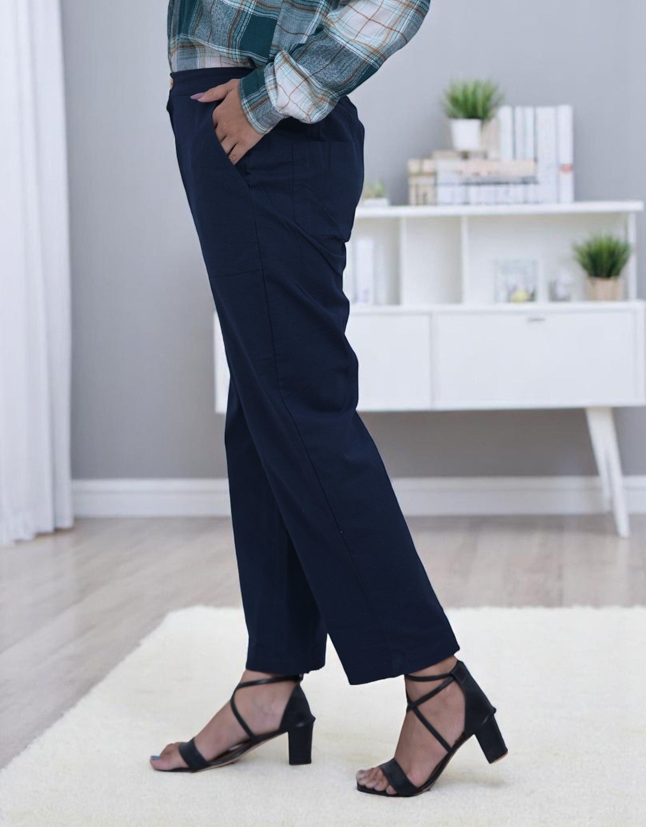 Navy Blue Cozy Linen Wide Leg Pants.
