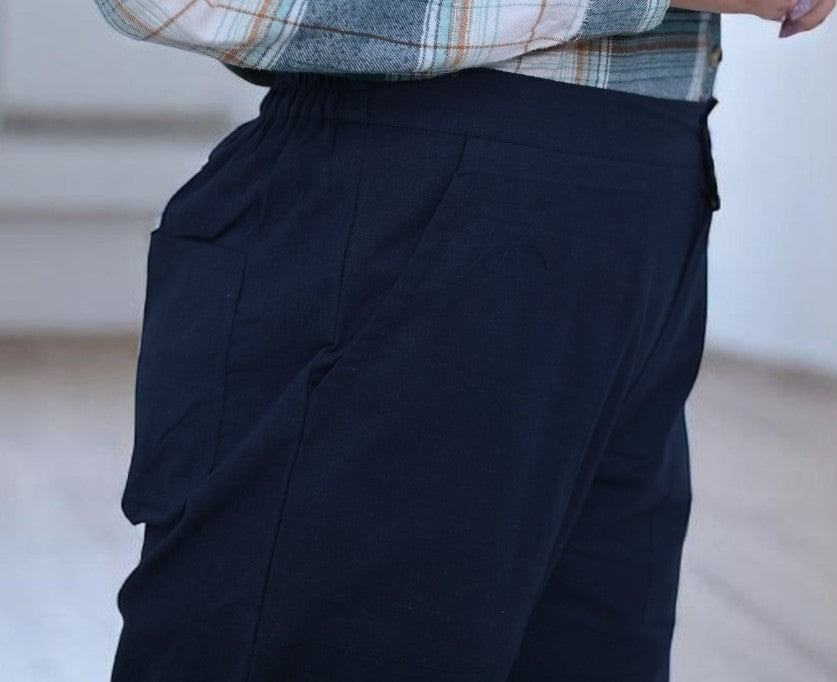 Navy Blue Cozy Linen Wide Leg Pants.