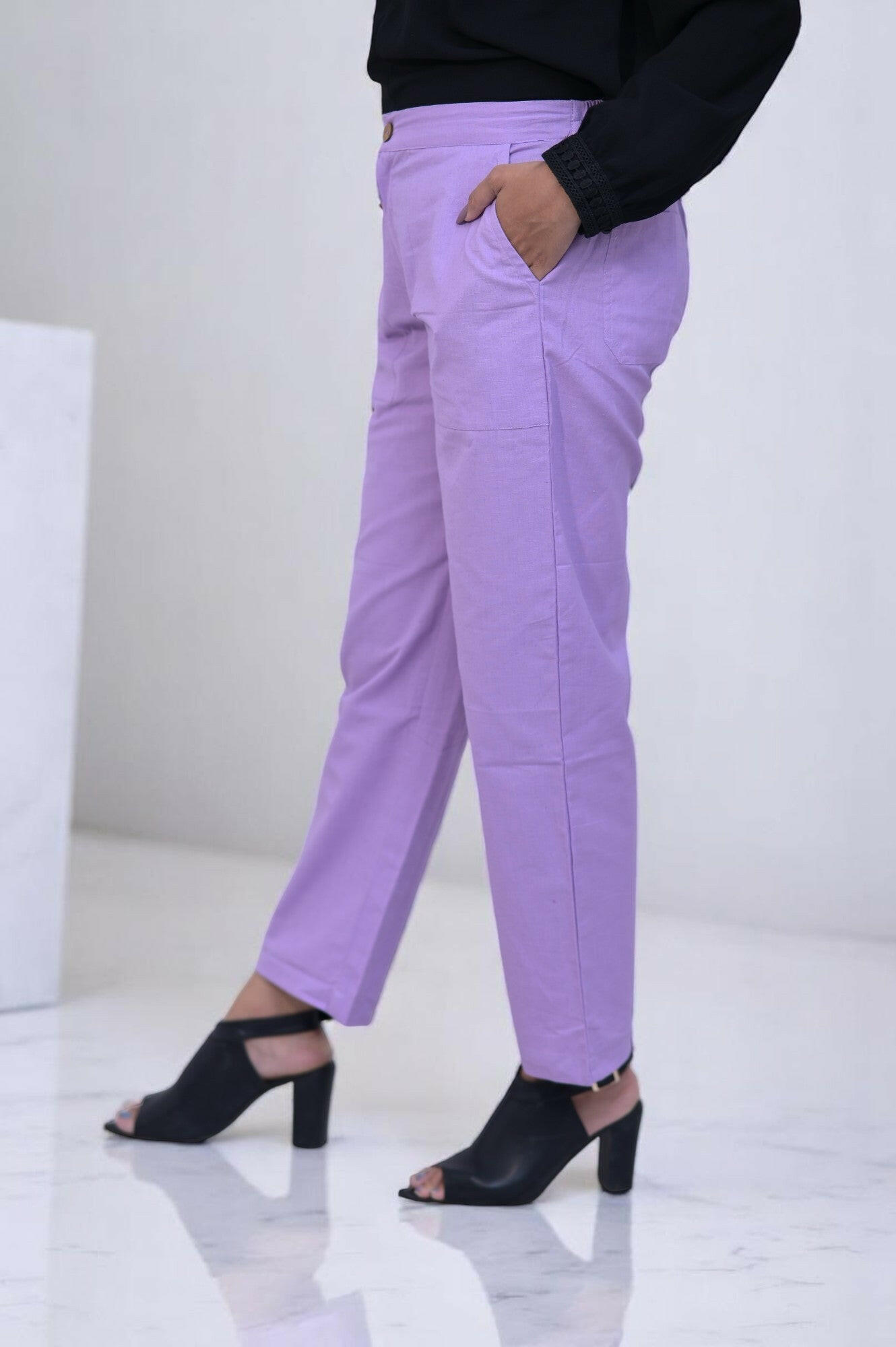 Lilac Cozy Linen Wide Leg Pants.