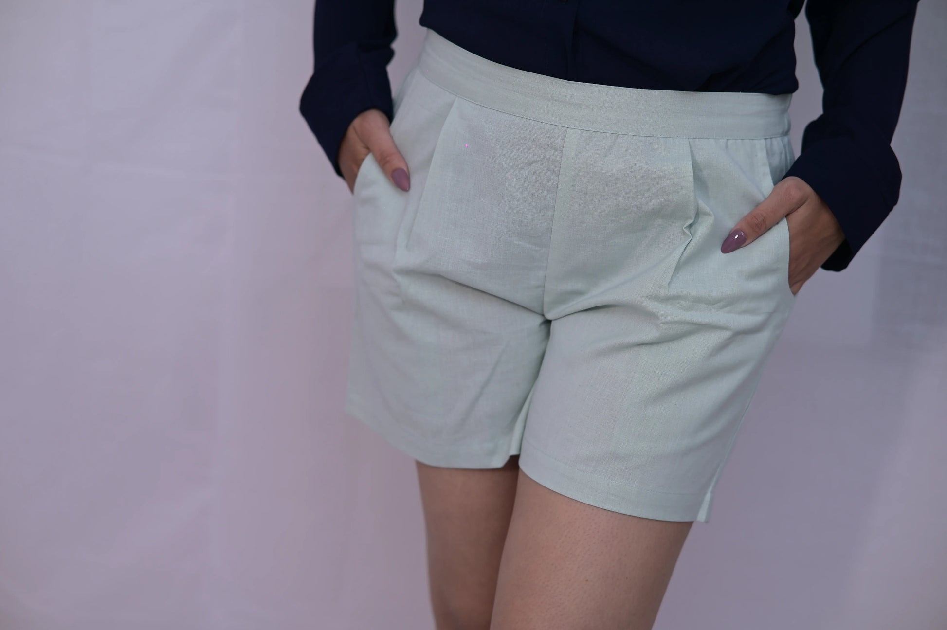 Mint Green Cozy Linen Shorts.