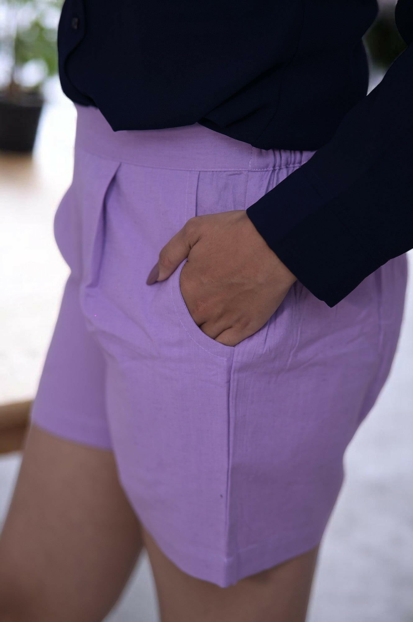 Lilac Cozy Linen Shorts.