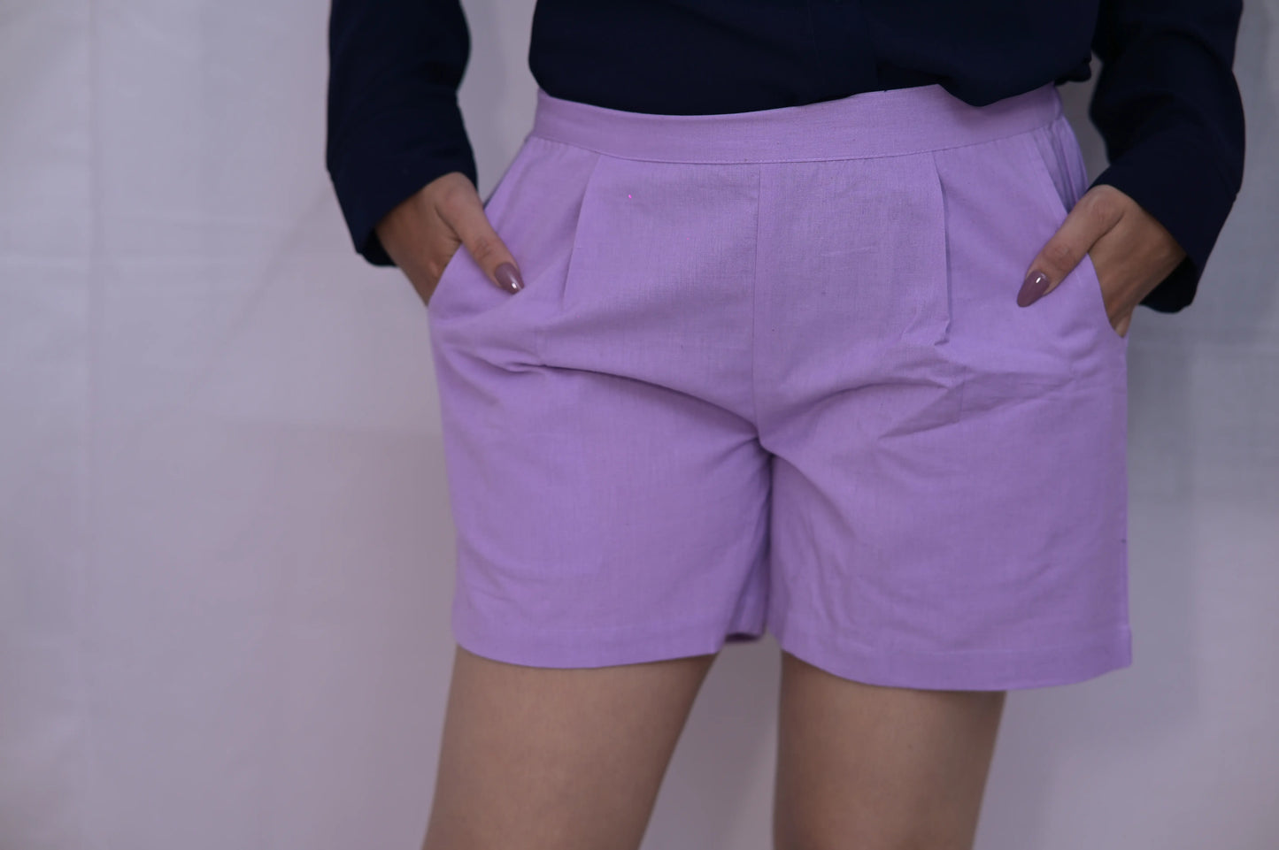Lilac Cozy Linen Shorts.