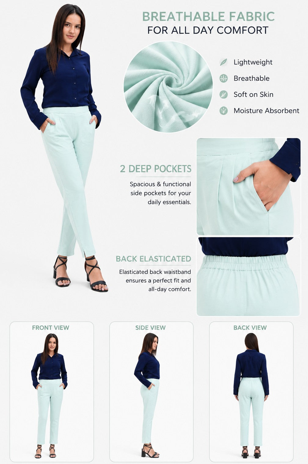 WOMEN MINT GREEN AIRY LINEN PANT