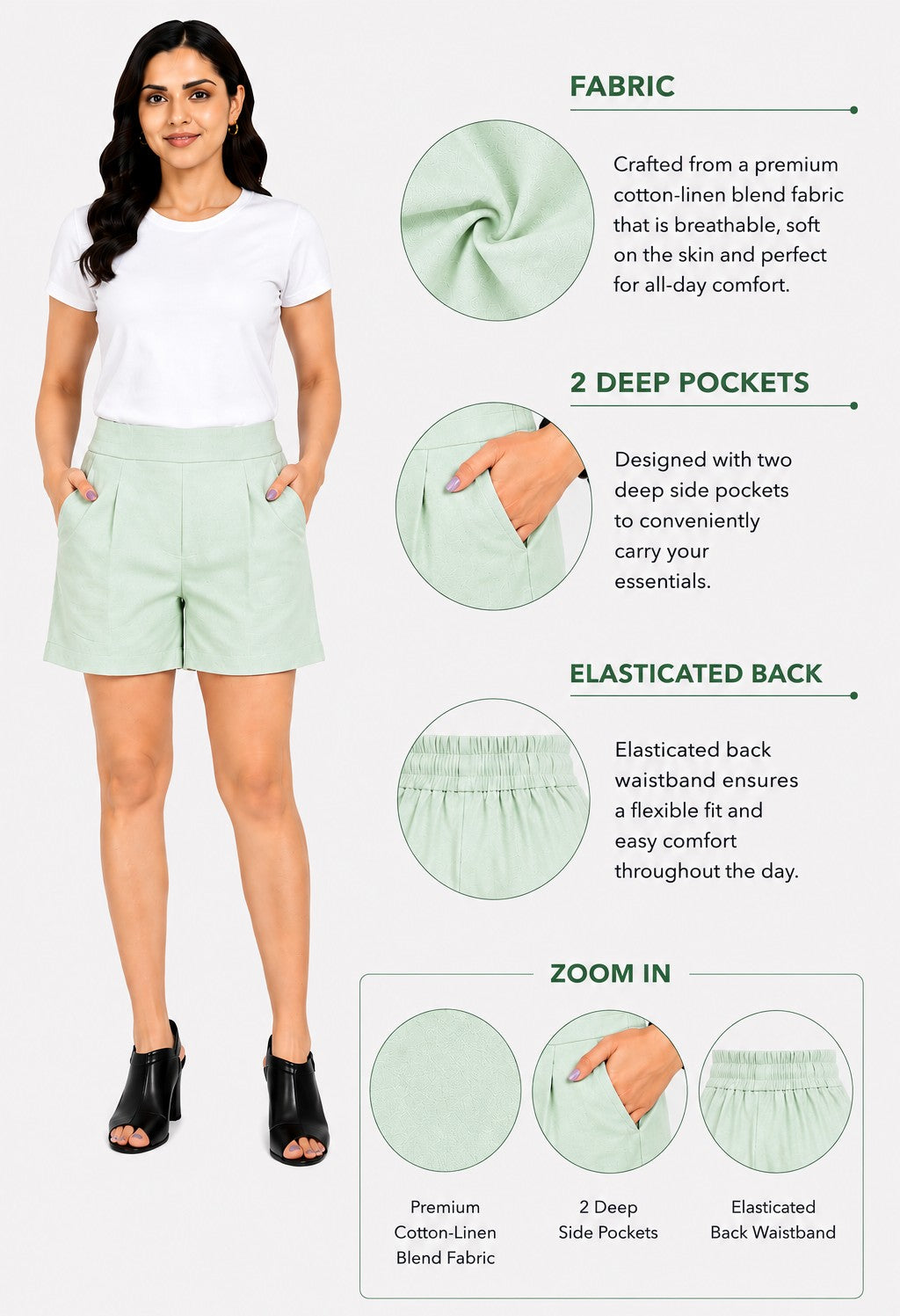 MINT GREEN COTTON LINEN SHORT
