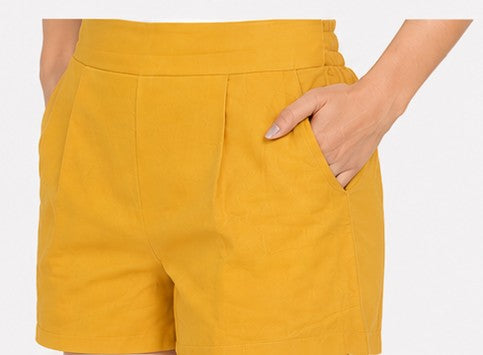 YELLOW COTTON LINEN SHORT