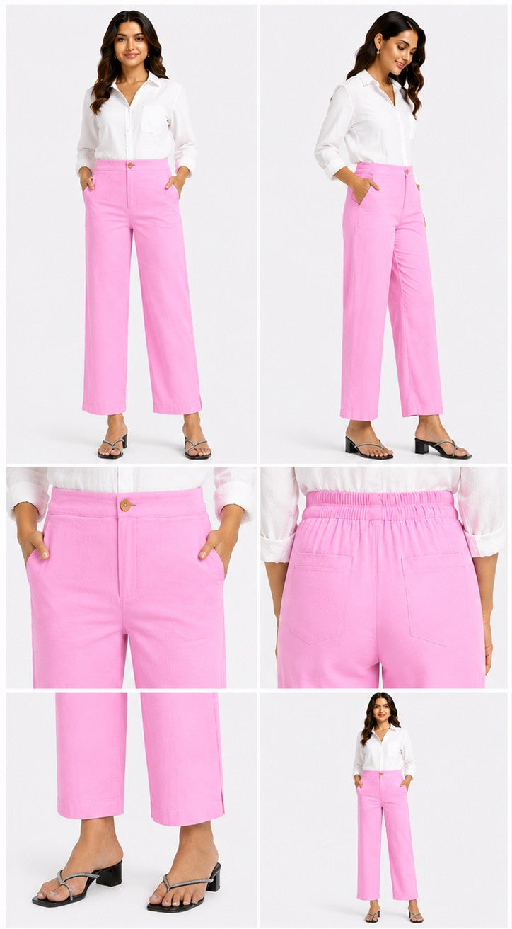 ROSE PINK AIRY LINEN WIDE LEG PANT
