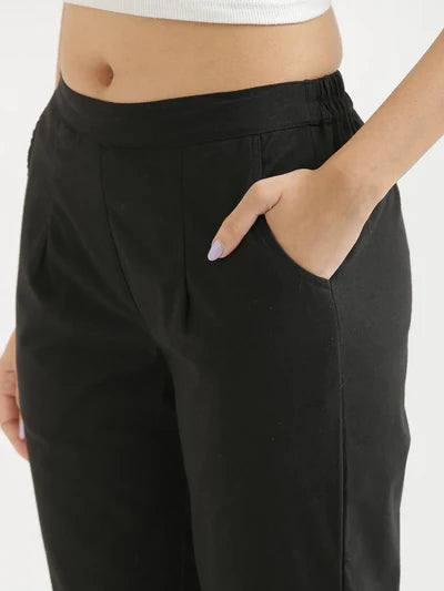 WOMEN BLACK AIRY LINEN PANT