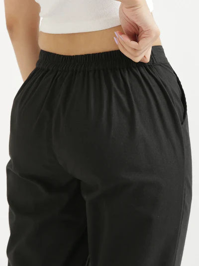 WOMEN BLACK AIRY LINEN PANT
