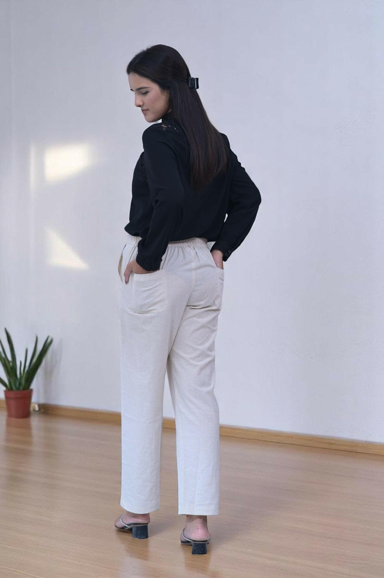 Beige Cozy Linen Wide Leg Pants.