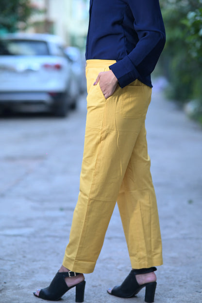 Yellow Cozy Linen Wide Leg Pants.