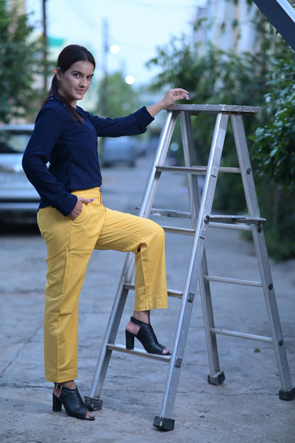 Yellow Cozy Linen Wide Leg Pants.
