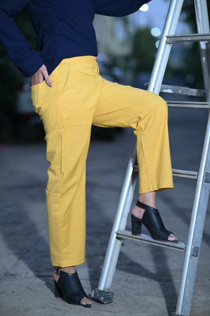 Yellow Cozy Linen Wide Leg Pants.