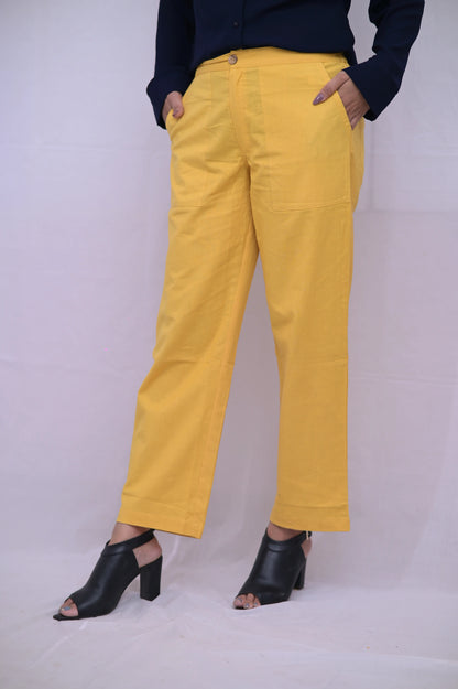 Yellow Cozy Linen Wide Leg Pants.