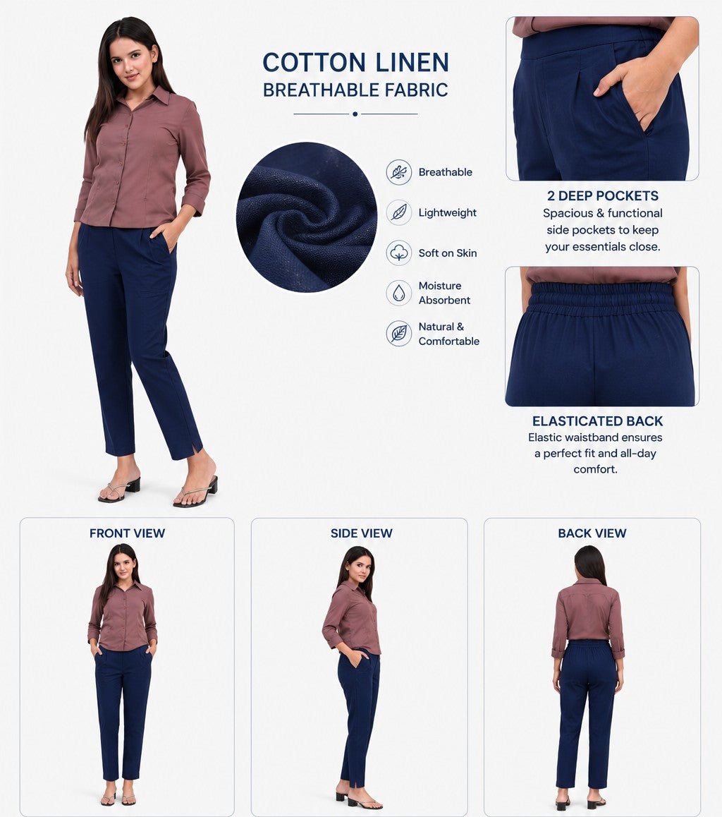 WOMEN NAVY BLUE AIRY LINEN PANT