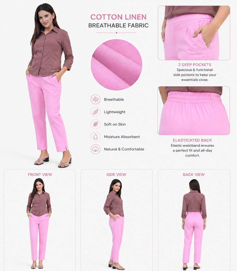 WOMEN ROSE PINK AIRY LINEN PANT