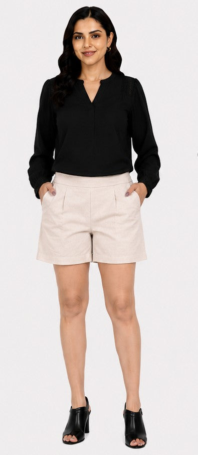 BEIGE COTTON LINEN SHORT