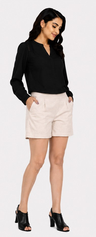 BEIGE COTTON LINEN SHORT