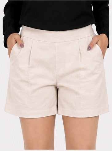 BEIGE COTTON LINEN SHORT