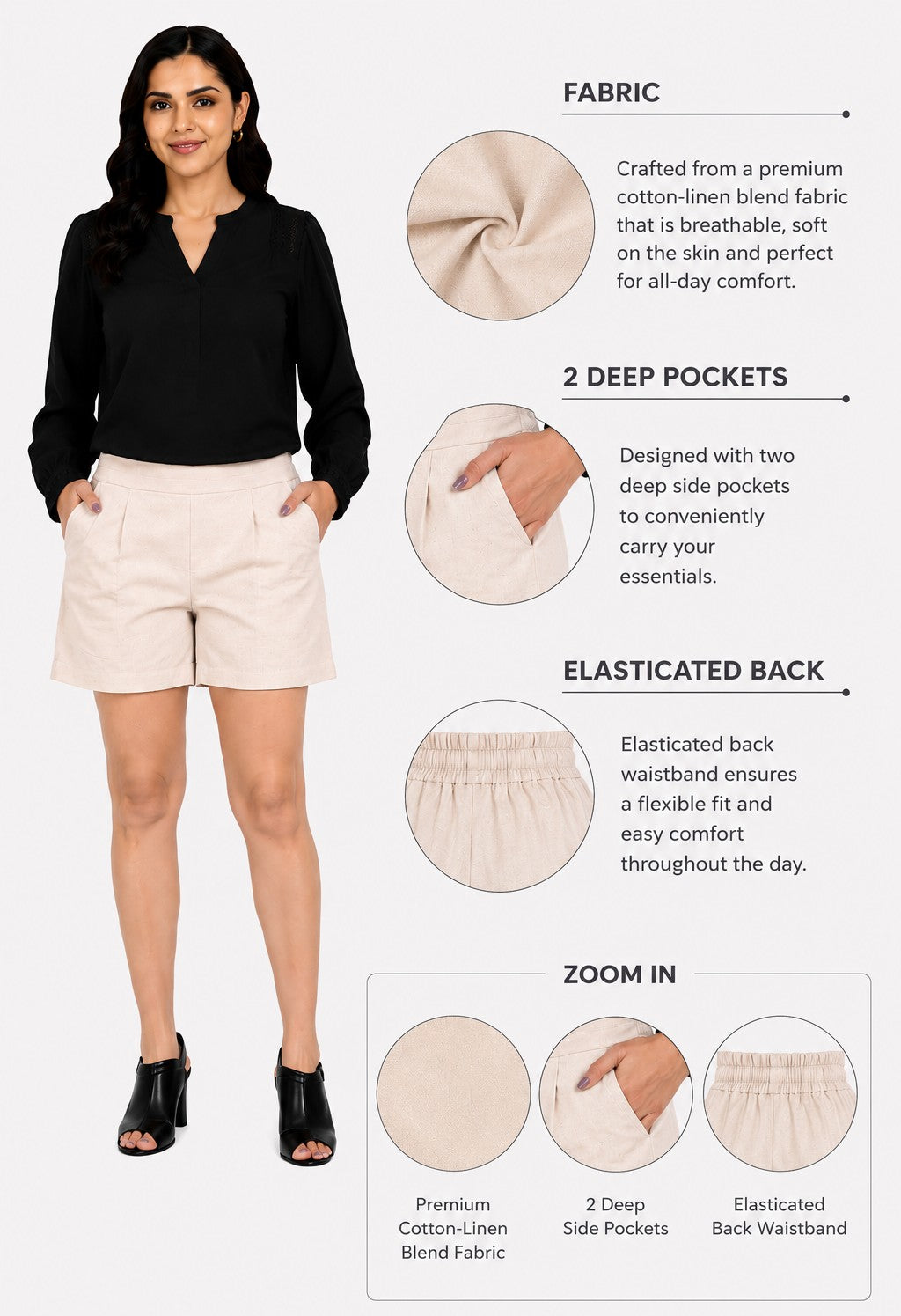 BEIGE COTTON LINEN SHORT