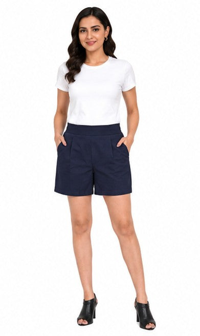 NAVY BLUE COTTON LINEN SHORT