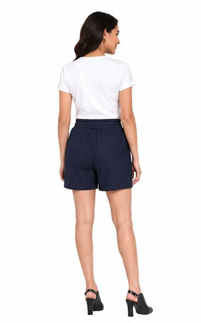 NAVY BLUE COTTON LINEN SHORT