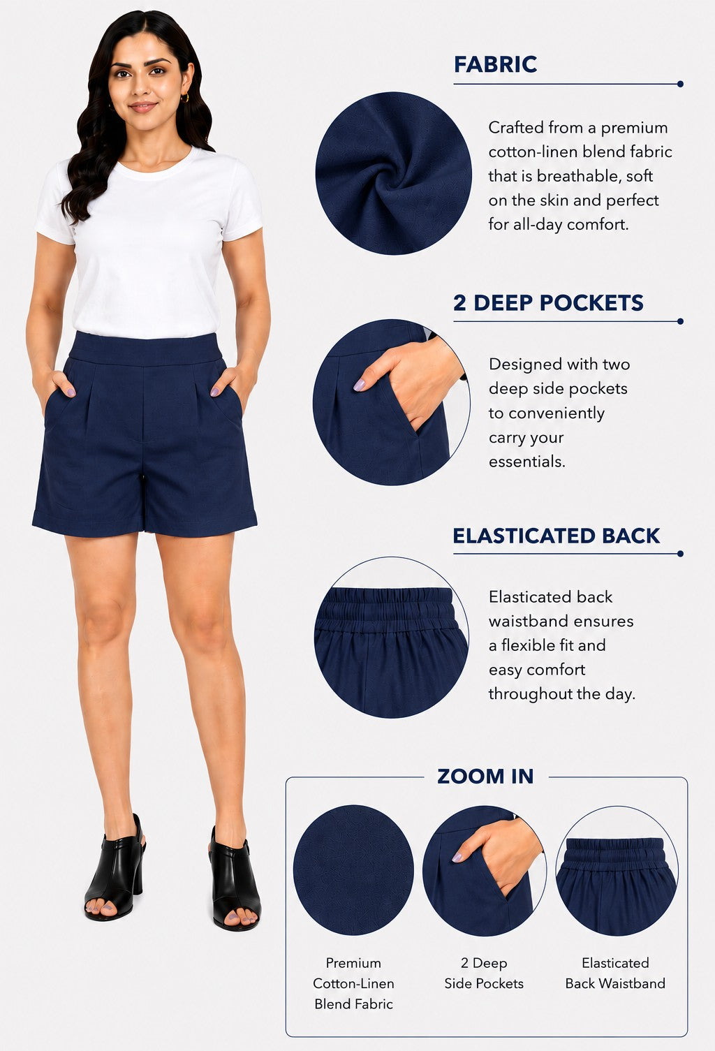 NAVY BLUE COTTON LINEN SHORT