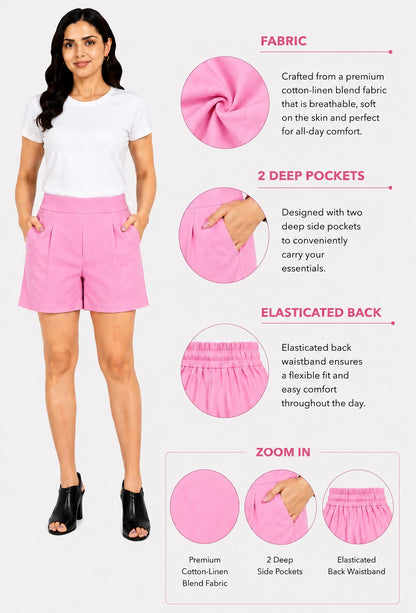 ROSE PINK COTTON LINEN SHORT