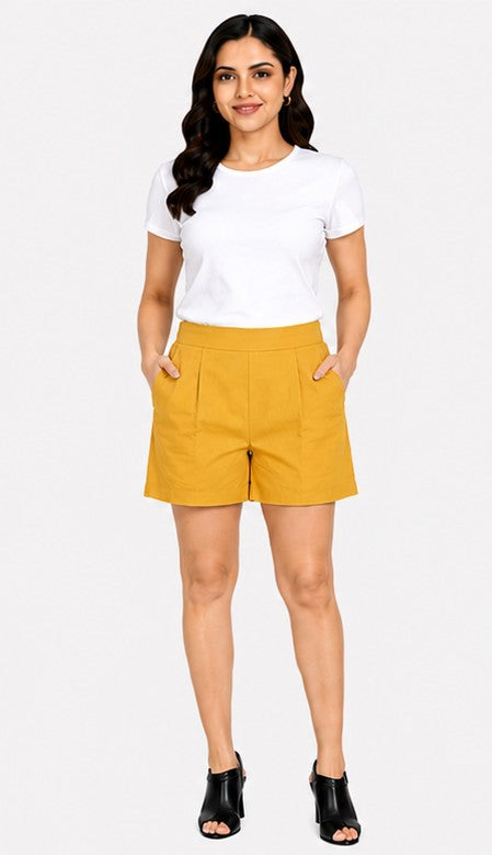YELLOW COTTON LINEN SHORT