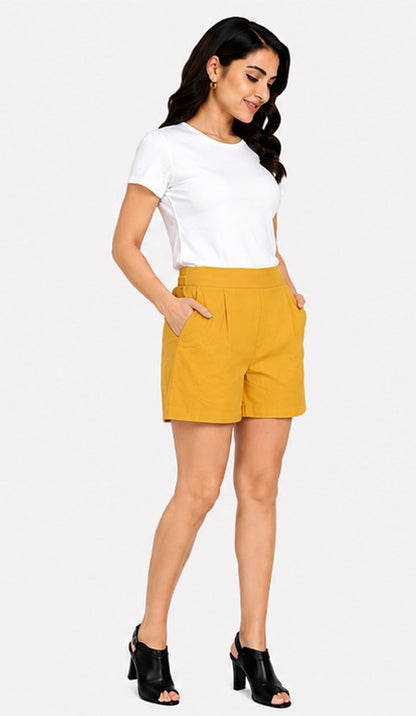 YELLOW COTTON LINEN SHORT