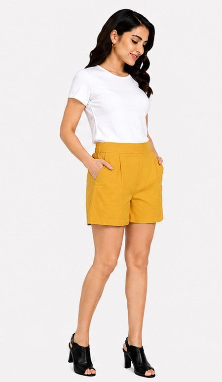 YELLOW COTTON LINEN SHORT