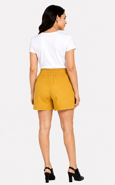 YELLOW COTTON LINEN SHORT
